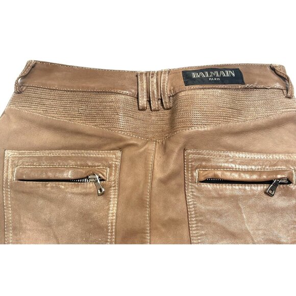 Balmain Paris Lamb Leather Moto Pants in Taupe - Picture 8 of 11